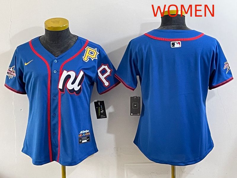 Women 2025 Pittsburgh Pirates Blank Blue All star Nike MLB Jersey style 02
